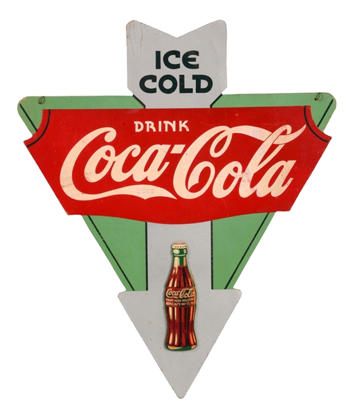ICE COLD COCA-COLA DIECUT WOODEN SIGN.