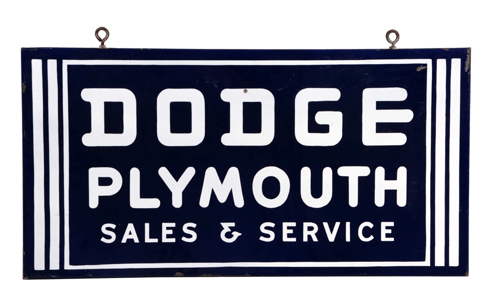 DODGE PLYMOUTH SALES & SERVICE DEALERSHIP PORCELAIN SIGN.