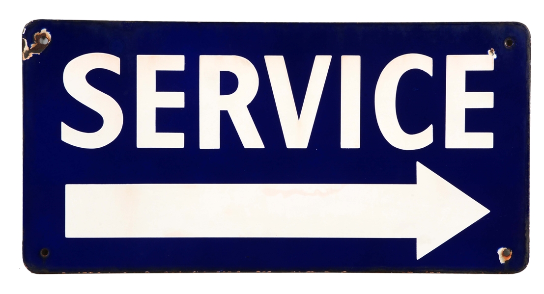 PORCELAIN SERVICE SIGN WITH ARROW GRAPHIC.