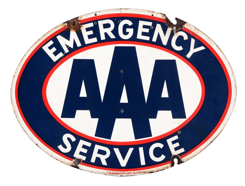 AAA EMERGENCY SERVICE PORCELAIN OVAL SIGN.