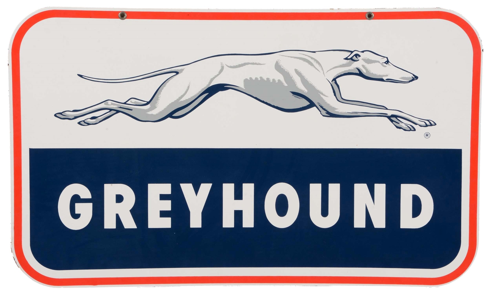 GREYHOUND BUS LINES PORCELAIN SIGN WITH DOG GRAPHIC.