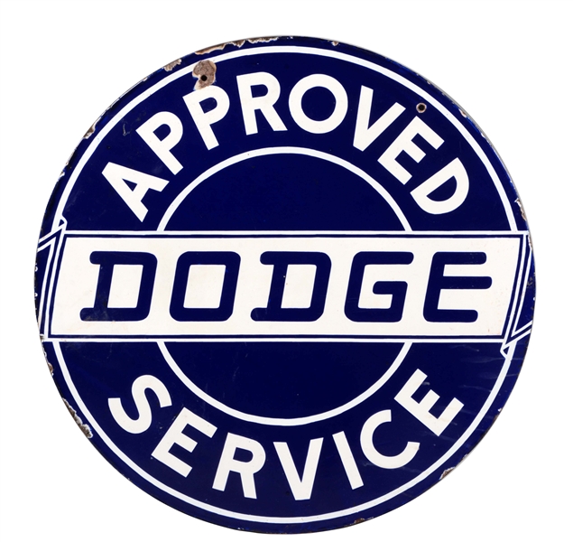 DODGE APPROVED SERVICE PORCELAIN DEALERSHIP SIGN.