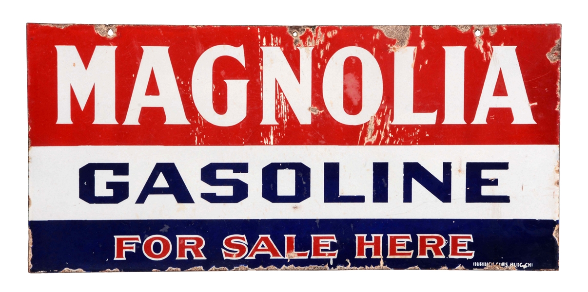 MAGNOLIA GASOLINE "FOR SALE HERE" PORCELAIN SIGN.