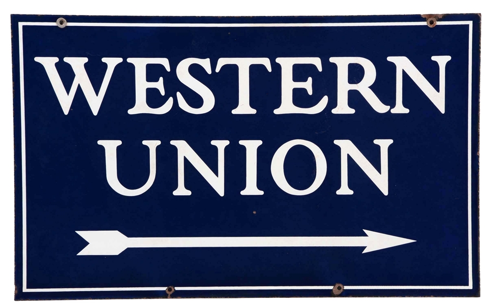 WESTERN UNION PORCELAIN SIGN WITH ARROW GRAPHIC.