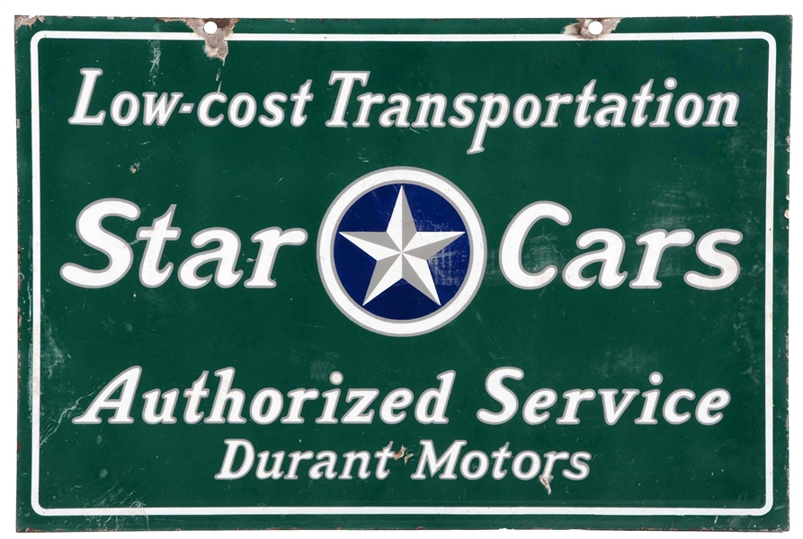STAR CARS & DURANT MOTORS AUTHORIZED DEALER PORCELAIN SIGN.