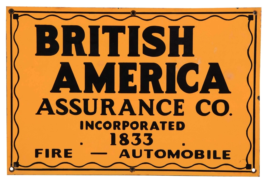 BRITISH AMERICA ASSURANCE COMPANY PORCELAIN SIGN.