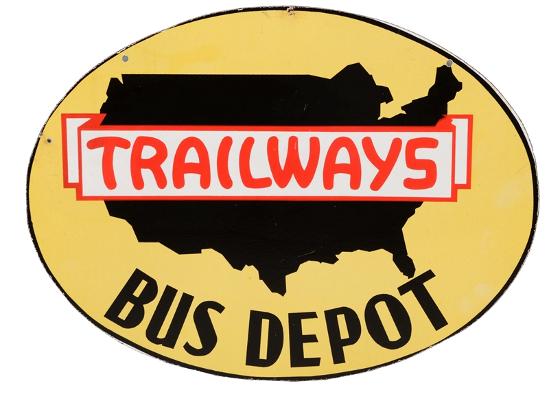 NATIONAL TRAILWAYS BUS DEPOT PORCELAIN SIGN.