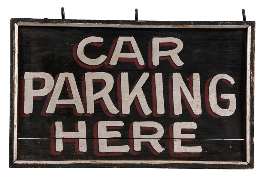 CAR PARKING HERE HAND PAINTED WOODEN SIGN WITH FRAME.