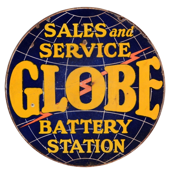 GLOBE SALES & SERVICE BATTERY STATION PORCELAIN SIGN.