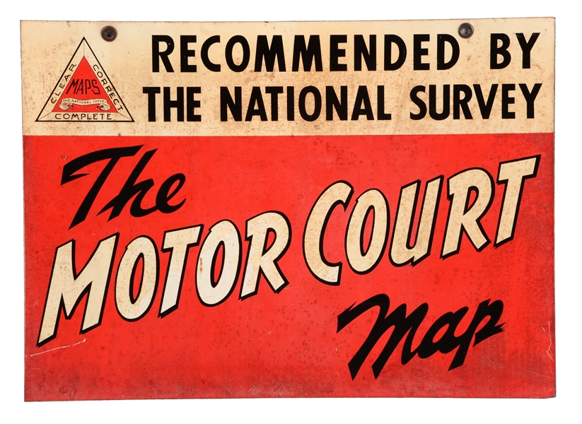 THE NATIONAL SURVEY MOTOR COURT MAP TIN SIGN.