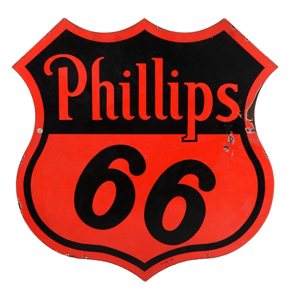 PHILLIPS 66 PORCELAIN SHIELD SIGN.