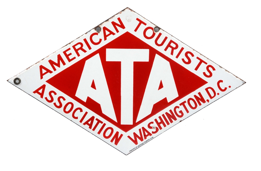 AMERICAN TOURISTS ASSOCIATION OF WASHINGTON D.C. DIAMOND SHAPED PORCELAIN SIGN.