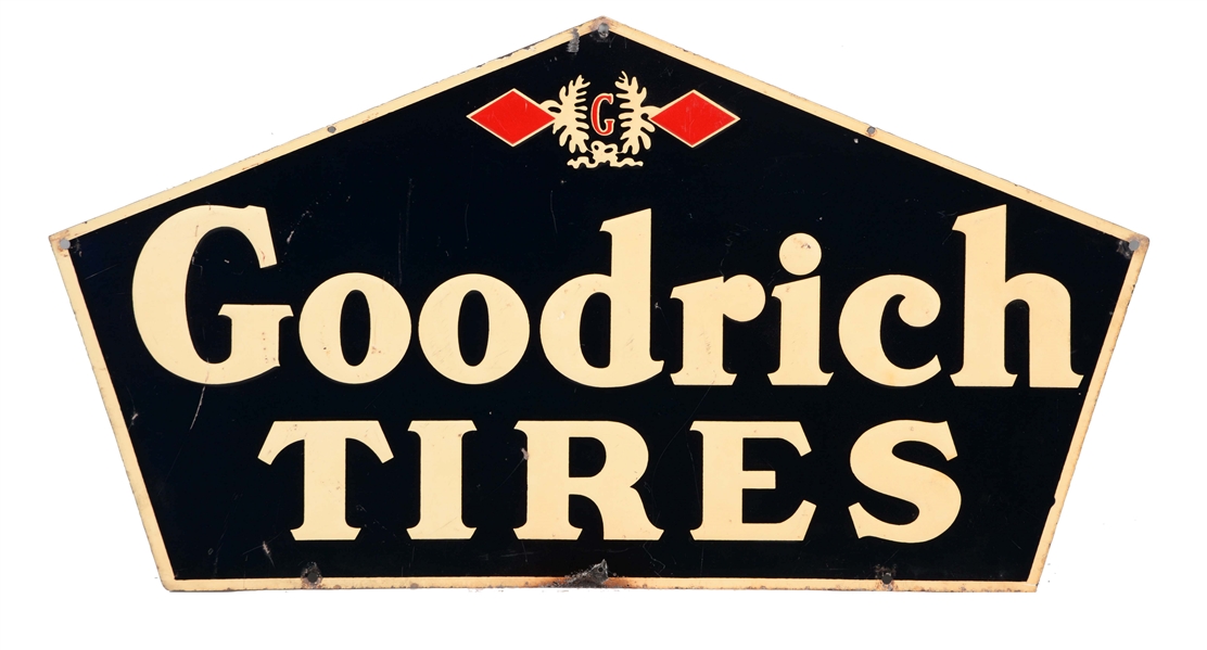 GOODRICH TIRES EMBOSSED TIN SIGN.
