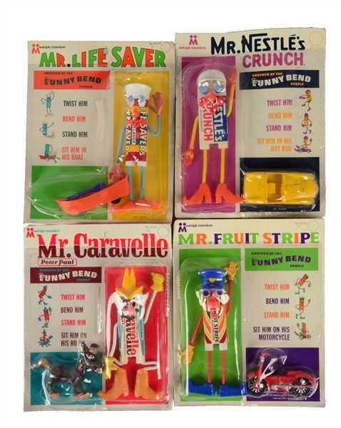 LOT OF 4: FUNNY BEND CANDY ADVERTISING FIGURES.