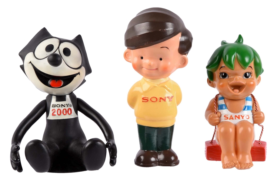 LOT OF 3: SONY BOY, FELIX THE CAT AND SANYO ADVERTISING FIGURES.