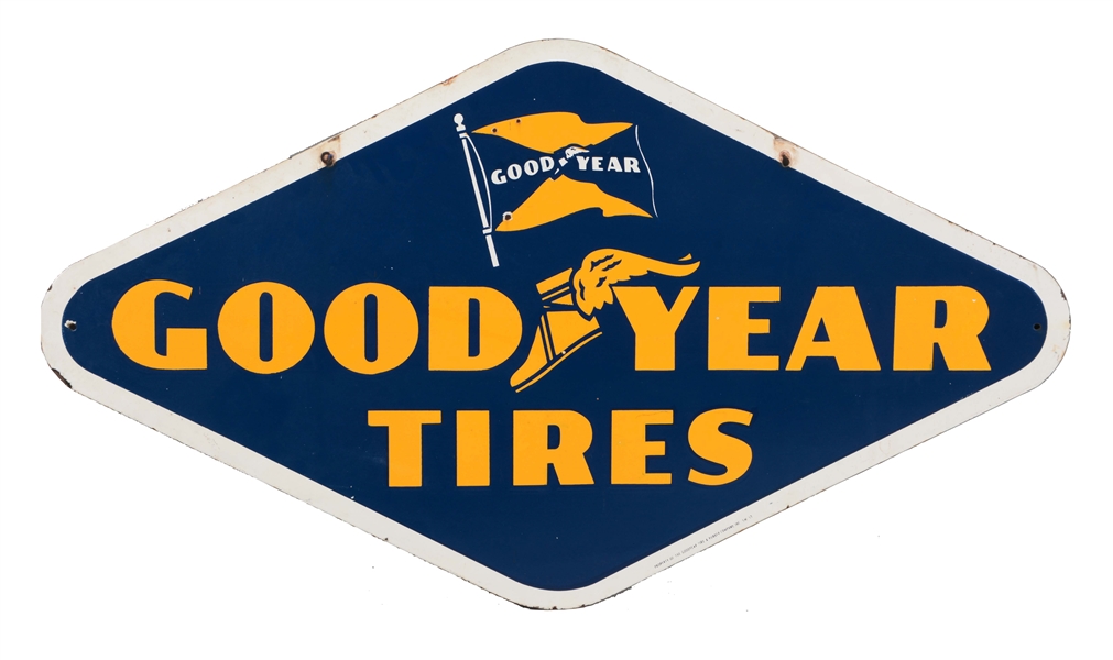 GOOD YEAR TIRES DIAMOND SHAPED PORCELAIN SIGN.