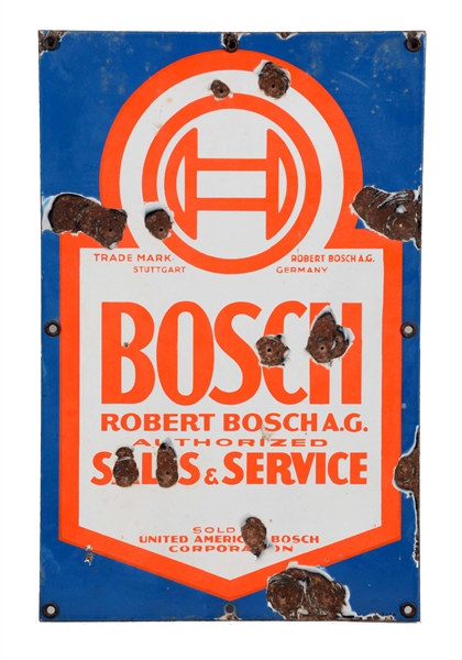 BOSCH AUTHORIZED SALES AND SERVICE PORCELAIN SIGN.