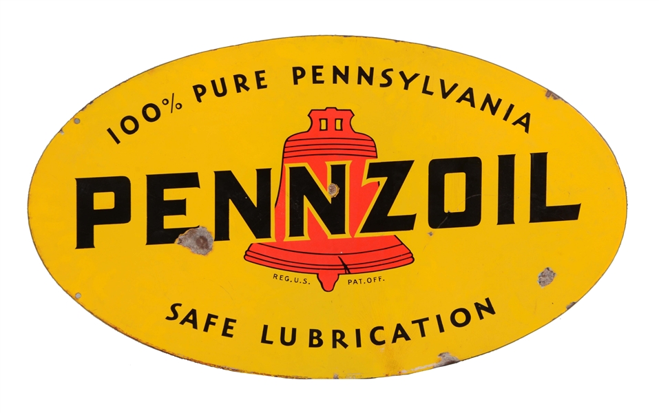 PENNZOIL MOTOR OIL SAFE LUBRICATION PORCELAIN SIGN.