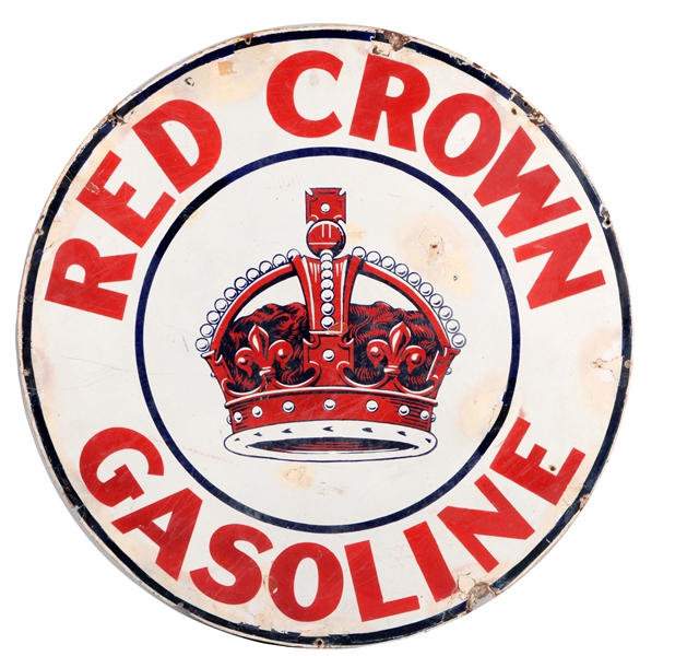 RED CROWN GASOLINE PORCELAIN SIGN WITH CROWN GRAPHICS.