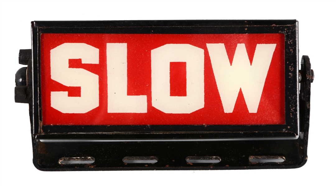 SLOW LIGHTED GLASS AUTOMOTIVE ACCESSORY SIGN.