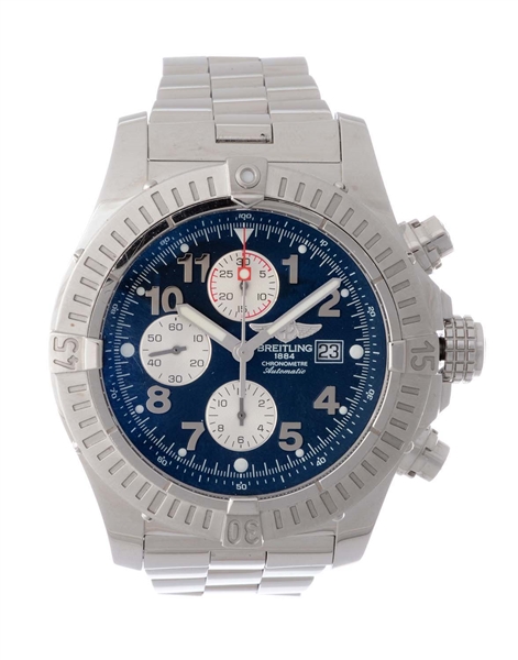 BREITLING STAINLESS STEEL SUPER AVENGER II WRISTWATCH MODEL NUMBER A13370.