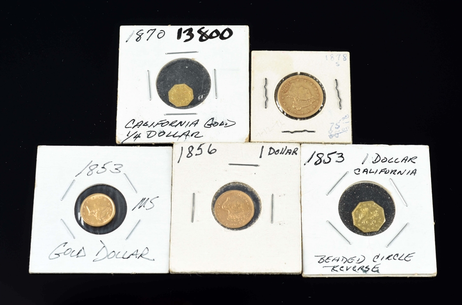 LOT OF 5: U.S.A. GOLD COINS.