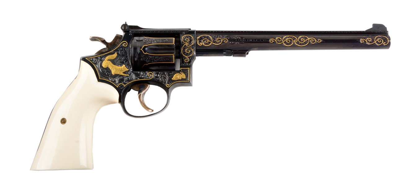 (M) ENGRAVED & GOLD INLAY S&W MODEL 17-3 DOUBLE ACTION REVOLVER.