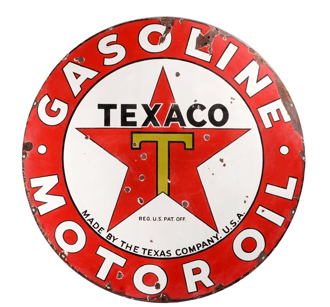 TEXACO GASOLINE & MOTOR OIL PORCELAIN SIGN.