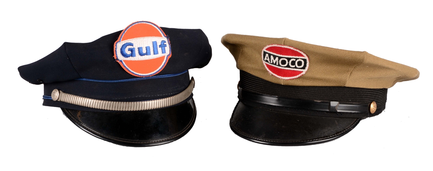 LOT OF 2: GULF & AMOCO SERVICE STATION ATTENDANT HATS. 