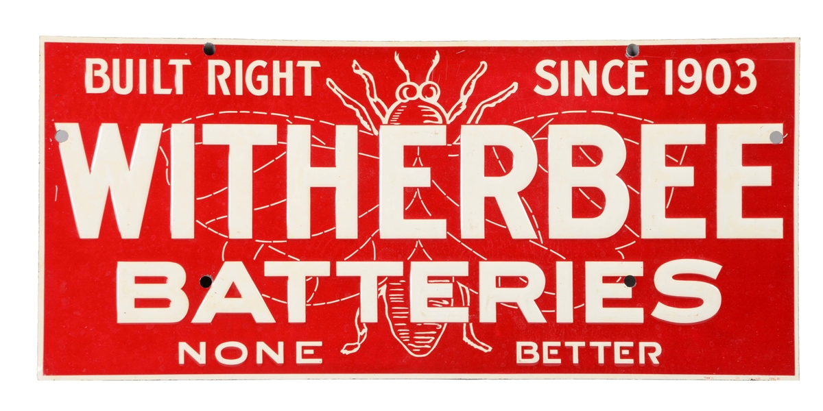 WITHERBEE BATTERIES EMBOSSED TIN SIGN. 