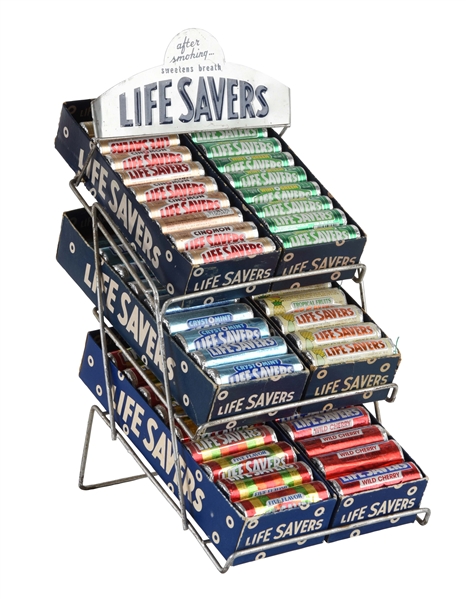 LIFE SAVERS ADVERTISING DISPLAY RACK WITH CANDY. 