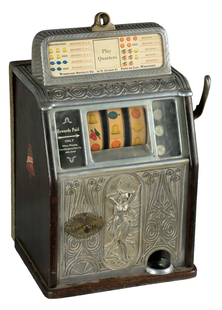 **25¢ CAILLE BROS. SUPERIOR "NAKED LADY" SLOT MACHINE.