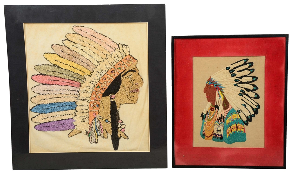 LOT OF 2: NEEDLEPOINT EMBROIDERIES OF INDIAN CHIEFS. 