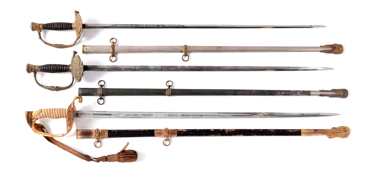 LOT OF 3:  AMERICAN SWORDS WITH SCABBARDS.