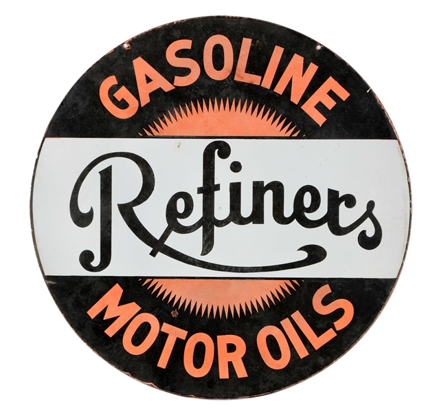 REFINERS GASOLINE & MOTOR OILS PORCELAIN SIGN.