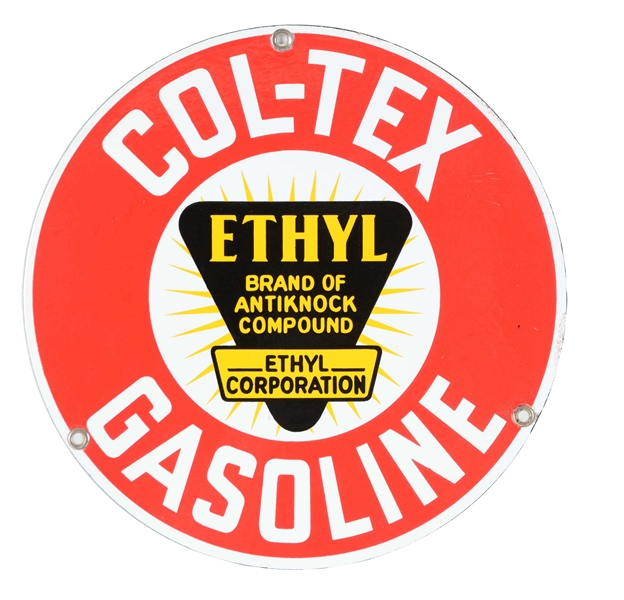 COL-TEX ETHYL GASOLINE PORCELAIN PUMP PLATE.