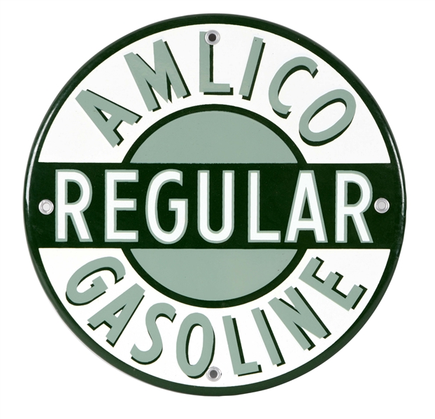 AMLICO REGULAR GASOLINE PORCELAIN PUMP PLATE.