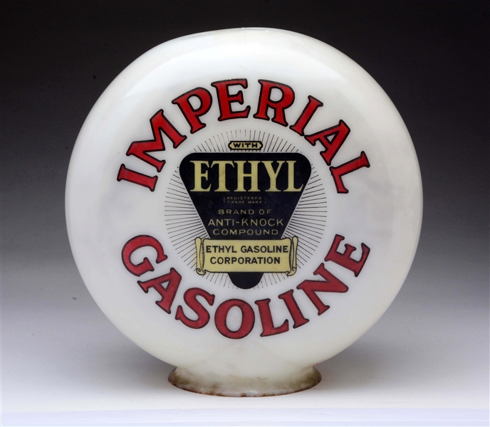 IMPERIAL GASOLINE WITH ETHYL LOGO OPB MILK GLASS GLOBE.