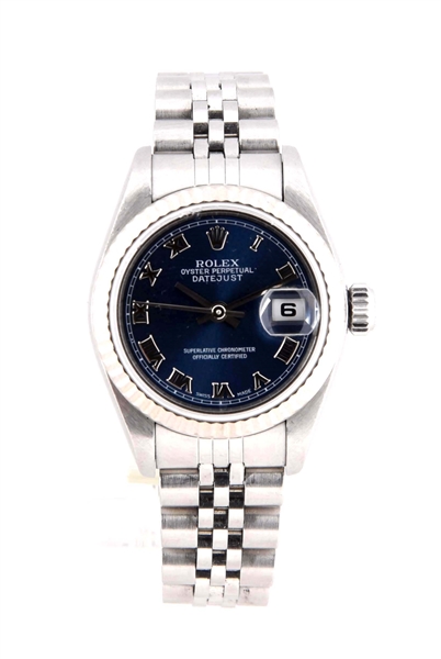 ROLEX STAINLESS STEEL BLUE DIAL WITH BOX.