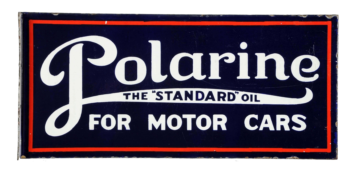 POLARINE THE STANDARD OIL FOR MOTOR CARS PORCELAIN FLANGE SIGN.