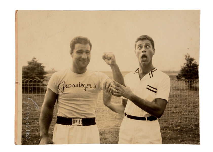 ROCKY MARCIANO SIGNED PHOTOGRAPH WITH JERRY LEWIS.