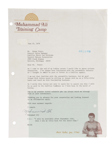 MUHAMMAD ALI SIGNED LETTER WITH PROPHECY.
