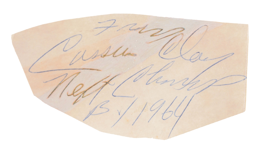 EARLY CASSIUS CLAY SIGNED & INSCRIBED "PROPHECY" SIGNATURE CUT.