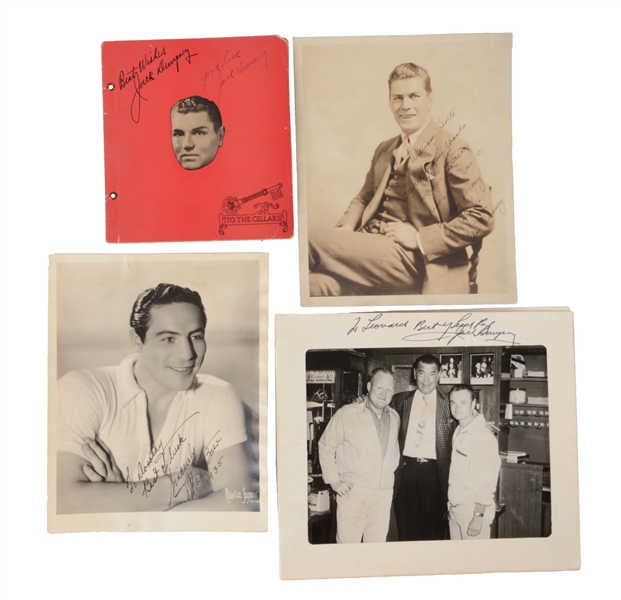 LOT OF 15+: JACK DEMPSEY, MAX BAER & OTHERS SIGNED BOXING MEMORABILIA.