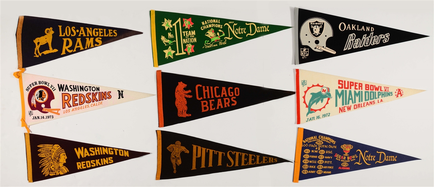 NICE LARGE LOT OF 50+: NFL, USFL & COLLEGE FOOTBALL PENNANT & BANNERS.