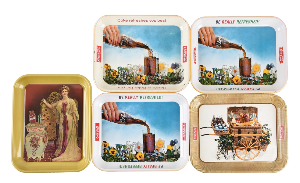 LOT OF 5: 1960S ASSORTED COCA-COLA TIN TRAYS. 