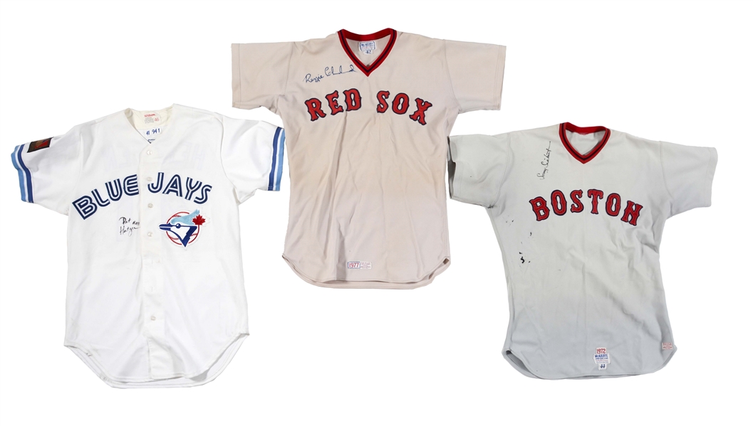 COLLECTION OF THREE SIGNED GAME USED KNIT JERSEYS INCLUDING BOSTON RED SOX