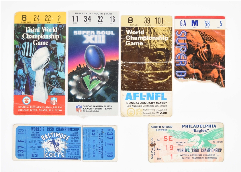 SUPER BOWL & CHAMPIONSHIP GAME TICKET STUB COLLECTION.