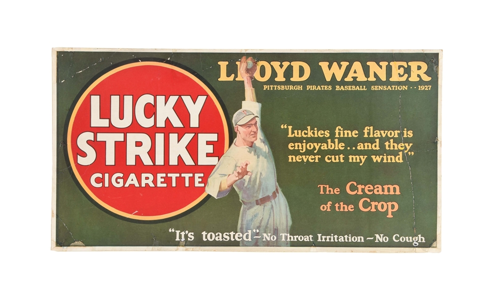 1920S LLOYD WANER LUCKY STRIKE CIGARETTE ADVERTISING SIGN.
