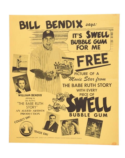 1948 SWELL GUM BABE RUTH STORY POSTER NEW DISCOVERY.